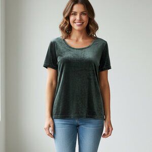 Jaclyn Smith Women's Velvet Blouse Top Green Size XL Emerald Jewel Tone